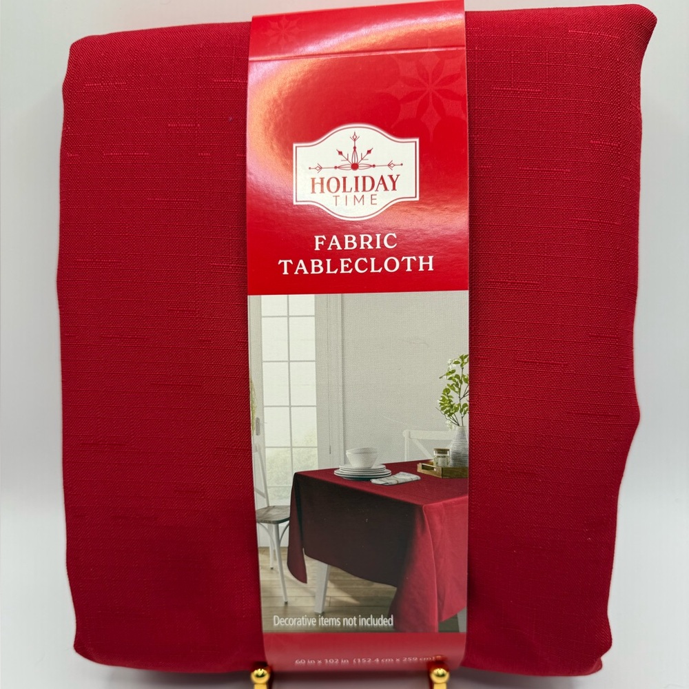 Holiday Time Red Fabric Tablecloth